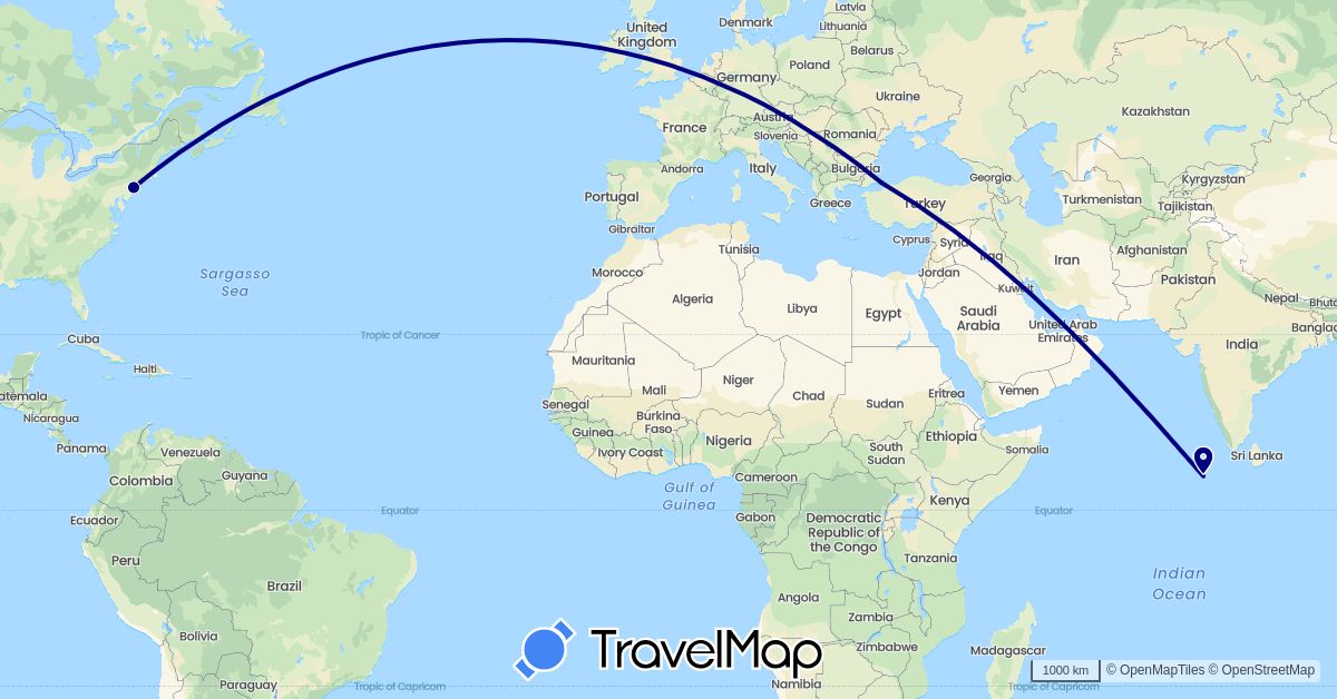 TravelMap itinerary: driving in Maldives, Turkey, United States (Asia, North America)